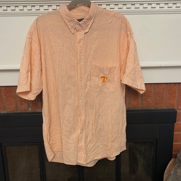 Vintage Tennessee Vols orange and white striped seersucker button up size XL - Picture 1 of 5